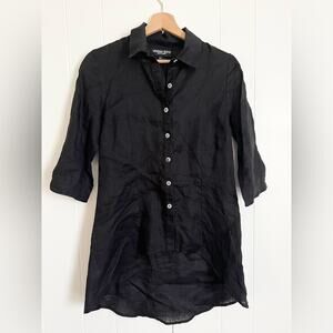 Vivian shyu black linen button down blouse summer lagenlook
